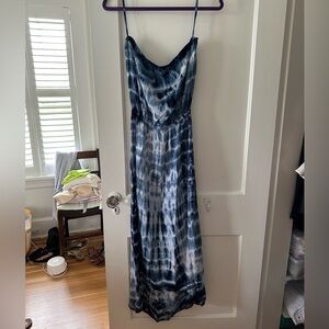 Velvet Strapless Blue Tie-Dye High Low Dress, Size S